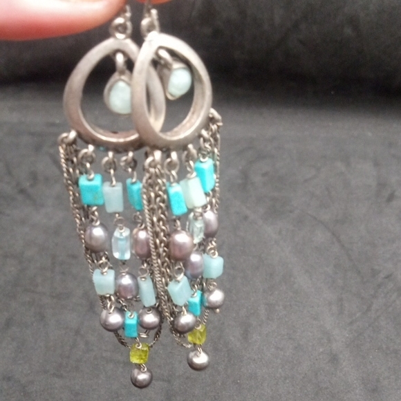 Chic Silver and Turquoise Beaded Earrings - Picture 5 of 8